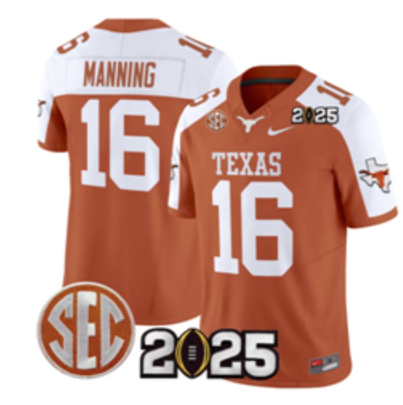 Men 2025 Texas Longhorns #16 Manning Orange Nike NCAA Jersey style 02->ncaa teams->NCAA Jersey